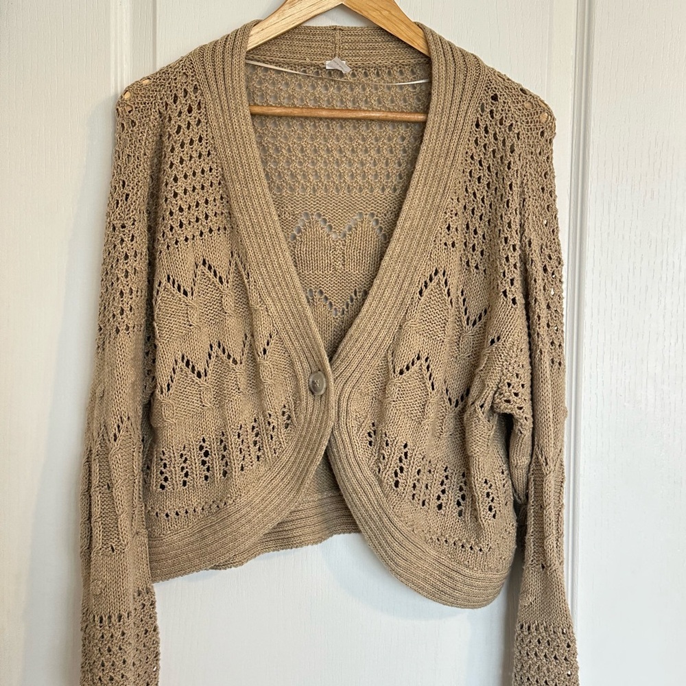 Old Navy Tan Open-Knit Cardigan - Picture 2 of 2